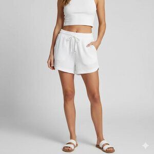 C&C California White Cotton Gauze High-Waist Drawstring Lounge Shorts size M
